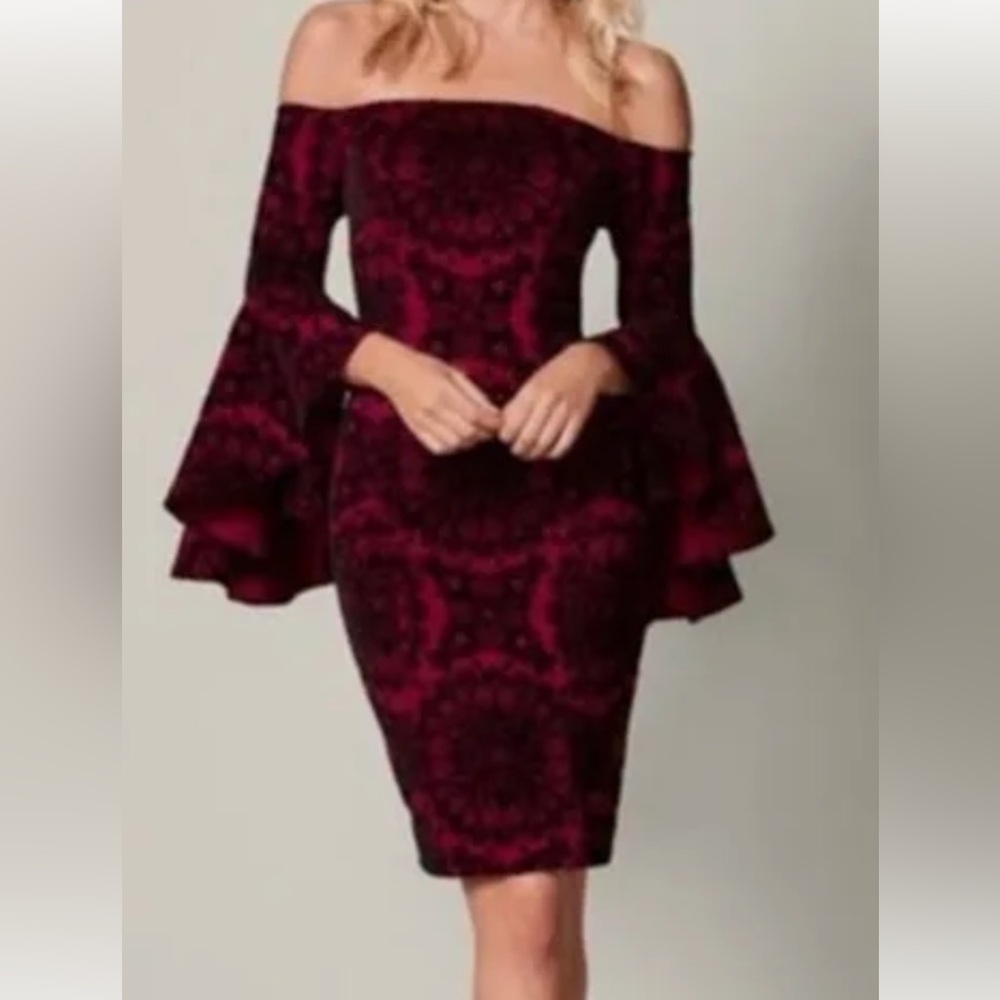 Venus Off the Shoulder Burgundy Bell Sleeved Dress 
size 6